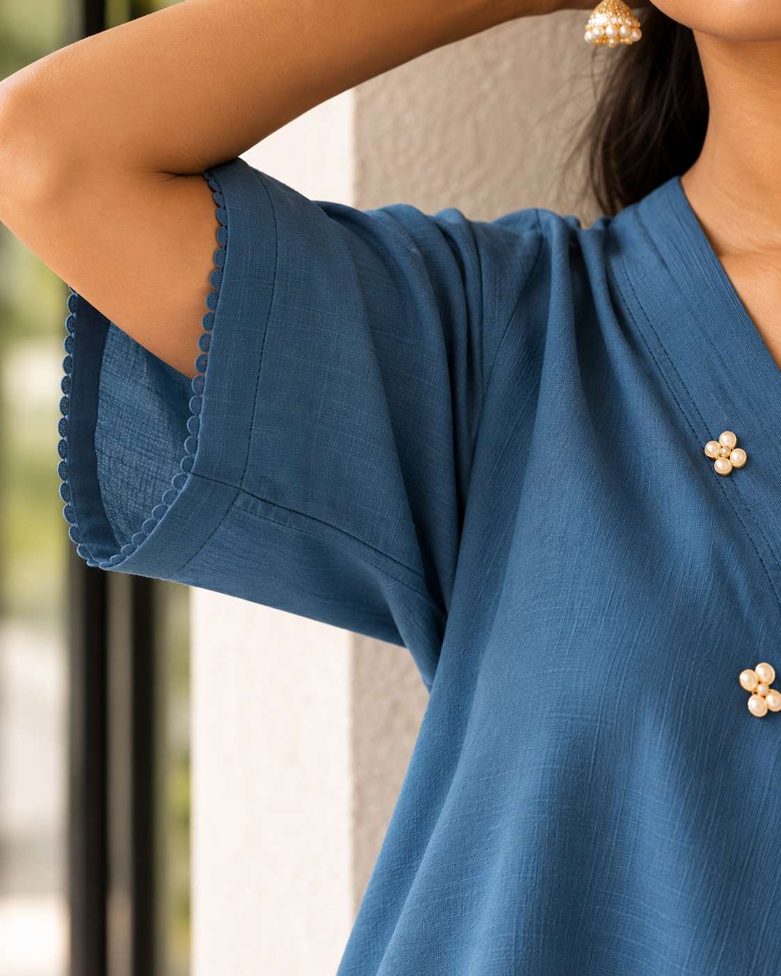 Blue Cotton Kurta with Printed Palazzo Set