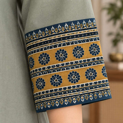 Grey Embroidered Cotton Blend Kurta Pant Set