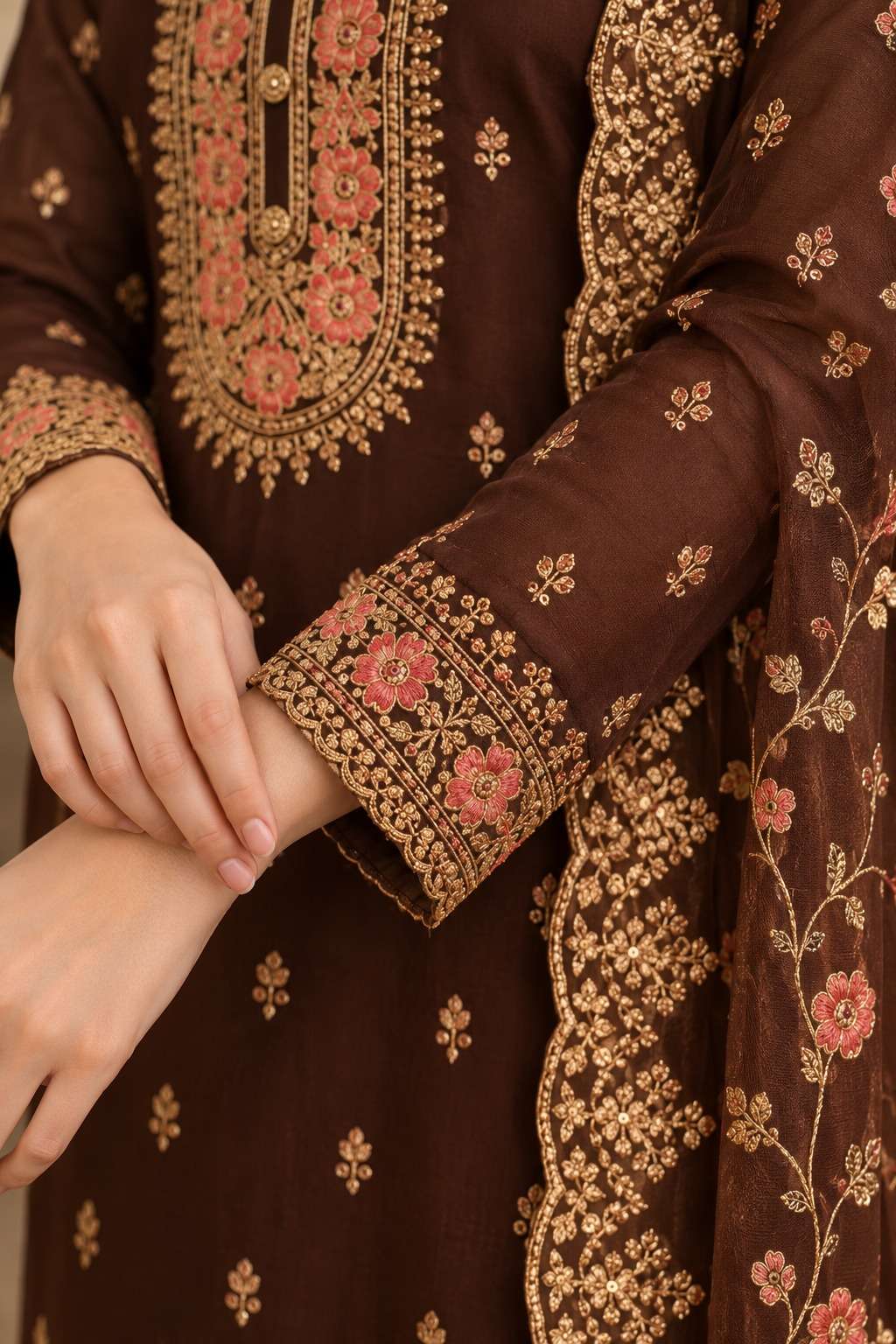 Semi Stitched Dark Purple Georgette With Ornate Embroidery Suit Material