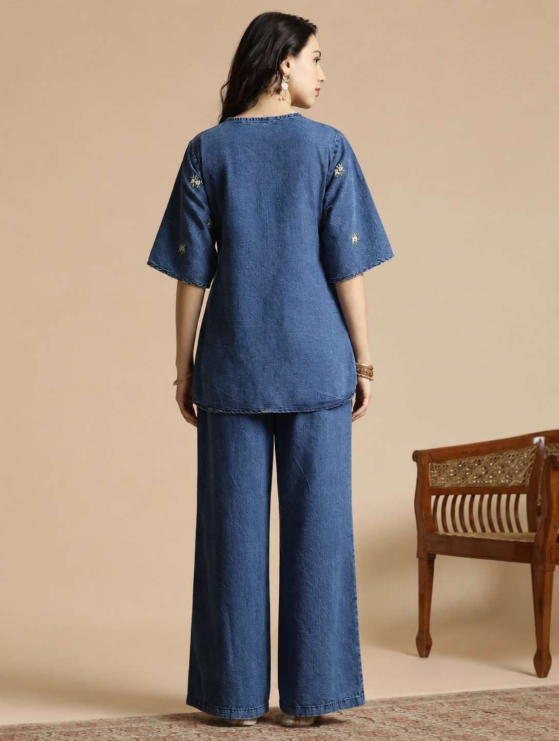 Blue Embroidered Denim Co-ord Set