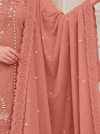Pink Mul Chanderi Embroidered Kurta and Pant With Dupatta