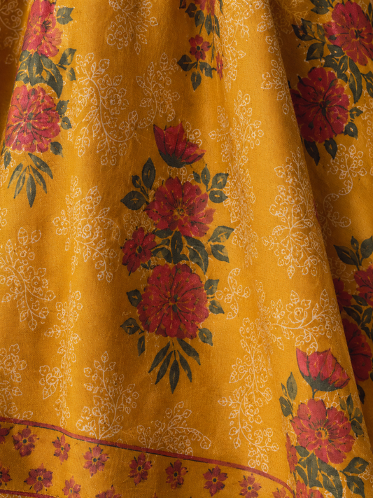 Mustard Yellow Cotton Blend Printed Anarkali Kurta and Pant with Dupatta