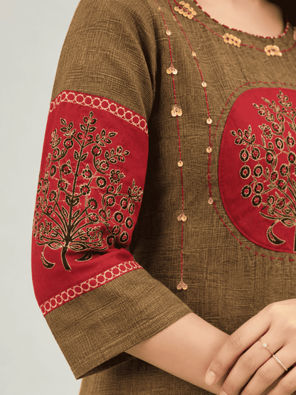 Brown and Maroon Embroidered kurta and pant with dupatta
