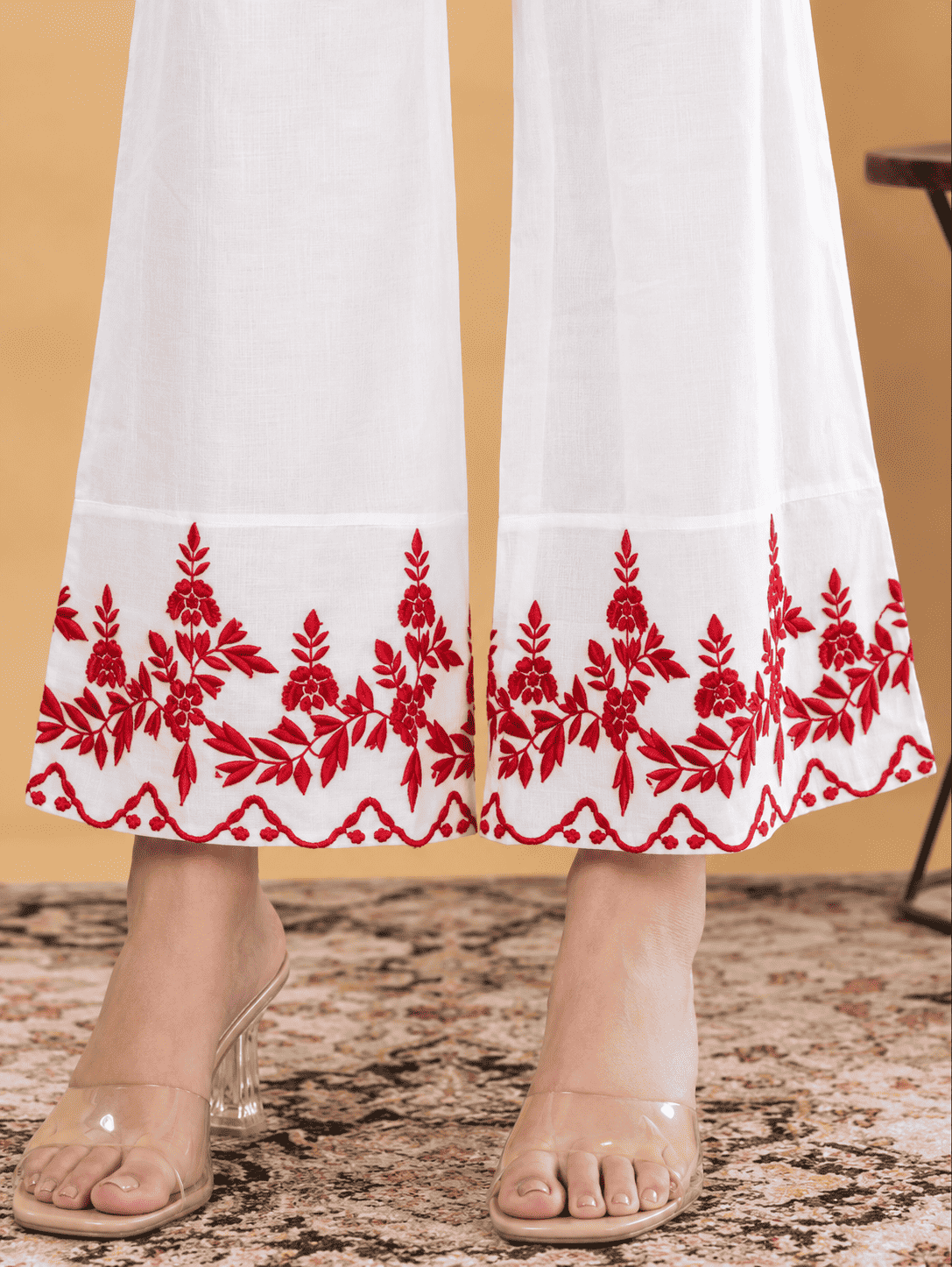White Embroidered Cotton Blend Co-ord Set