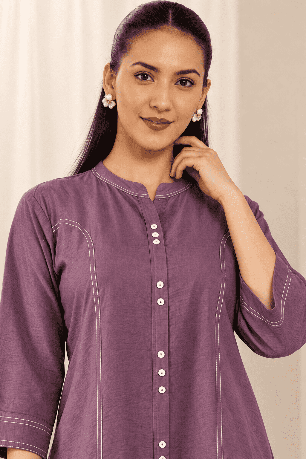 Wine Butter Cotton kurta pant set