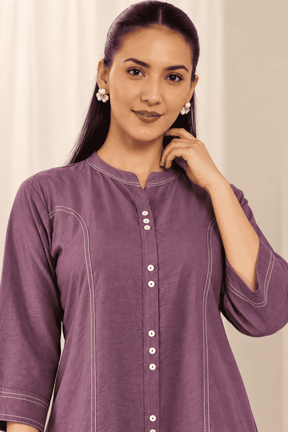 Wine Butter Cotton kurta pant set
