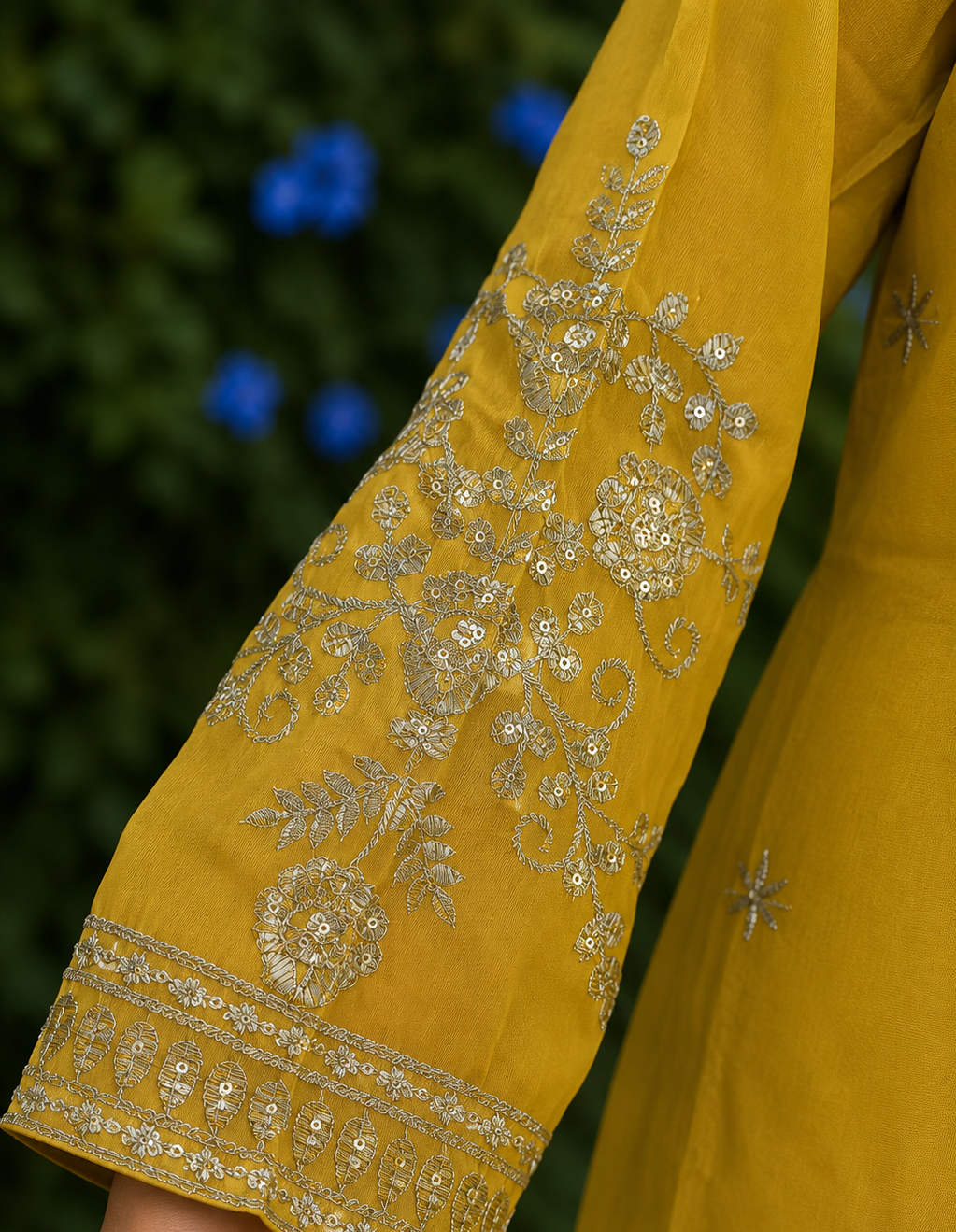 Yellow Silk Blend Embroidered Kurta and Palazzo with Dupatta