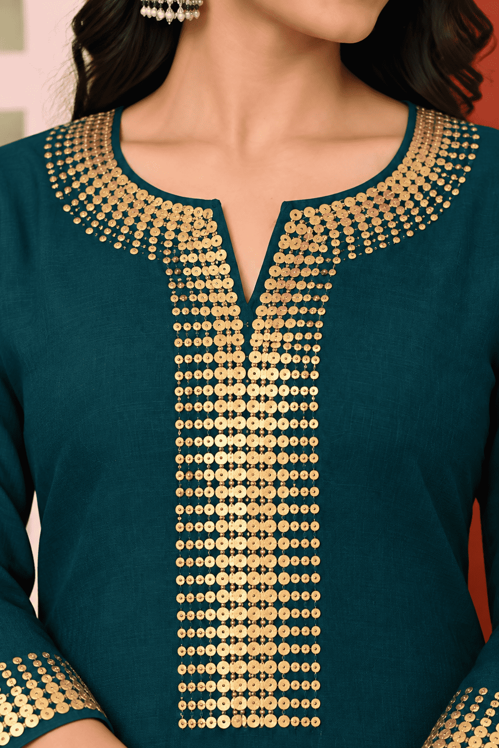 Dark Green Silk Blend Embroidered Kurta Pant Set