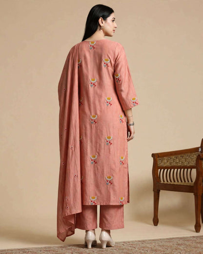 Blush Pink Embroidered Crushed Palli Silk Kurta and Pant with Dupatta