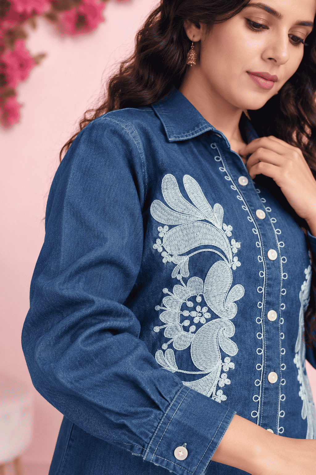 Indigo Blue Embroidered Denim Co-ord Set