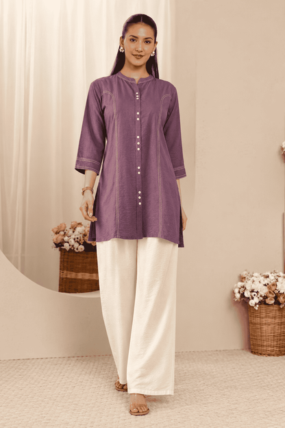 Wine Butter Cotton kurta pant set