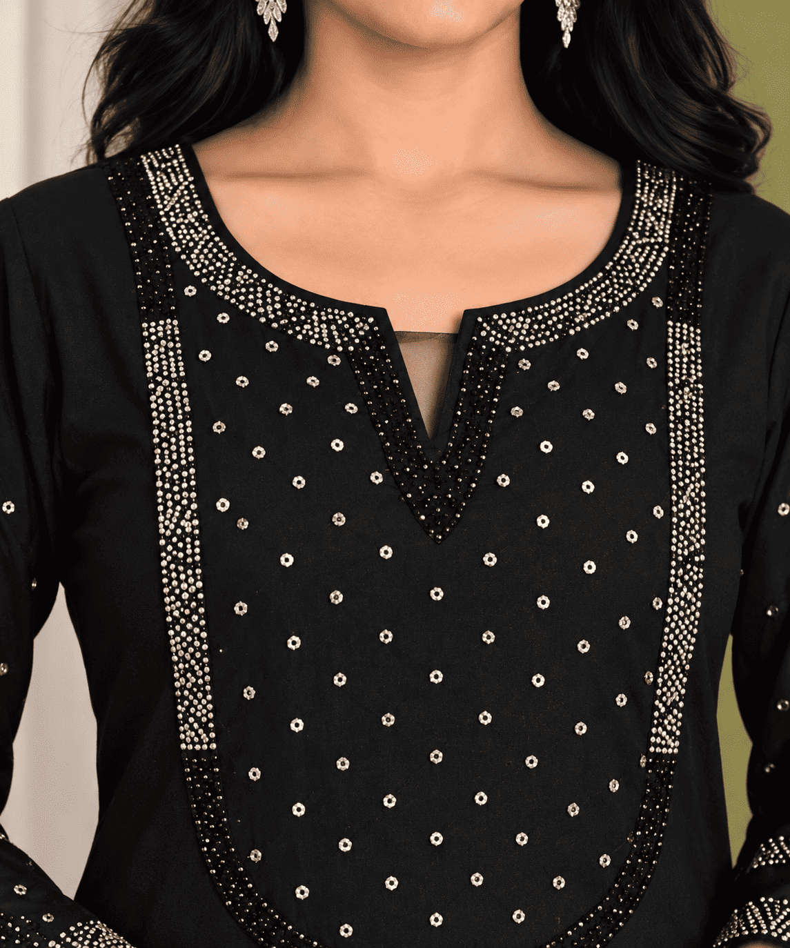Black Mul Chanderi Embroidered Kurta and Pant with Dupatta