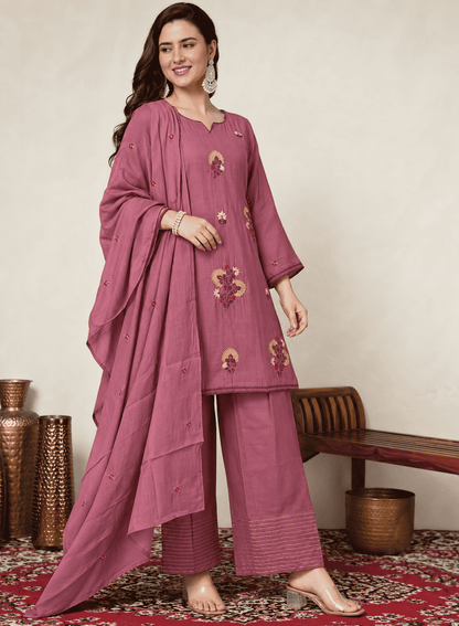 Light Purple Embroidered Mul Chanderi Kurta and pant with Dupatta