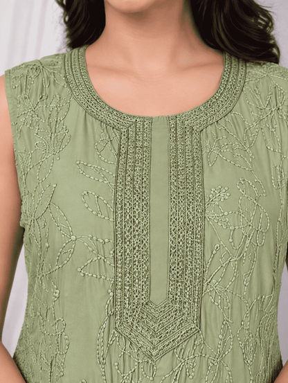 Sage Green Embroidered Viscose Kurta Pant Set