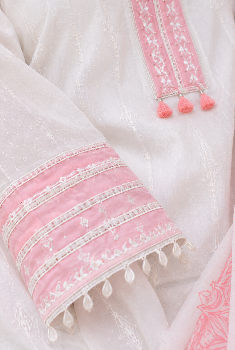 Ivory & Blush Pink Mul Chanderi Ombre Shaded Kurta and Pant with Dupatta