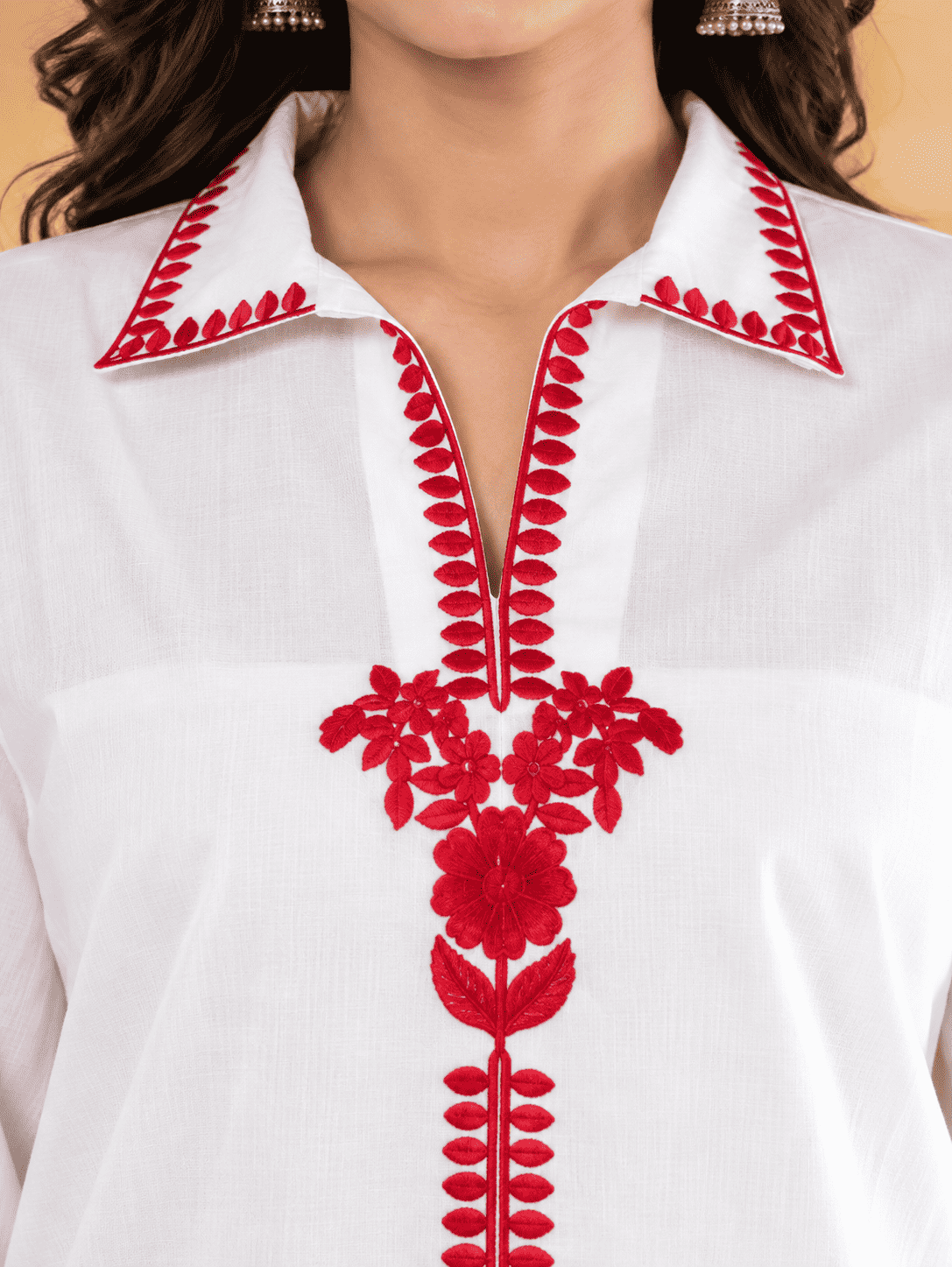 White Embroidered Cotton Blend Co-ord Set
