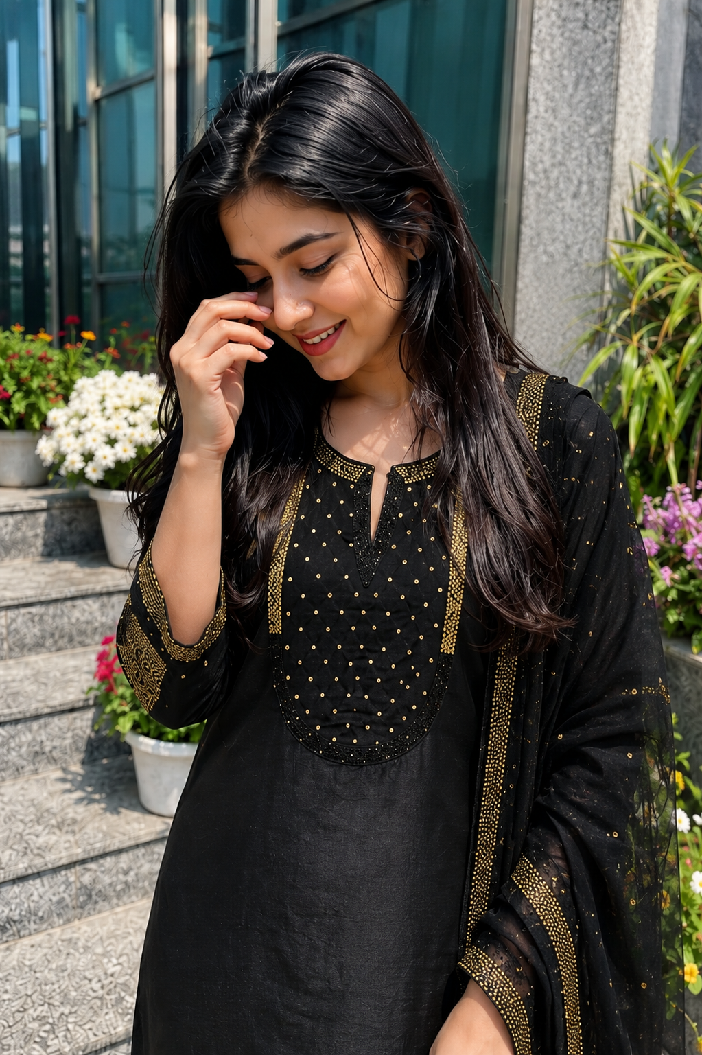 Black Mul Chanderi Embroidered Kurta and Pant with Dupatta