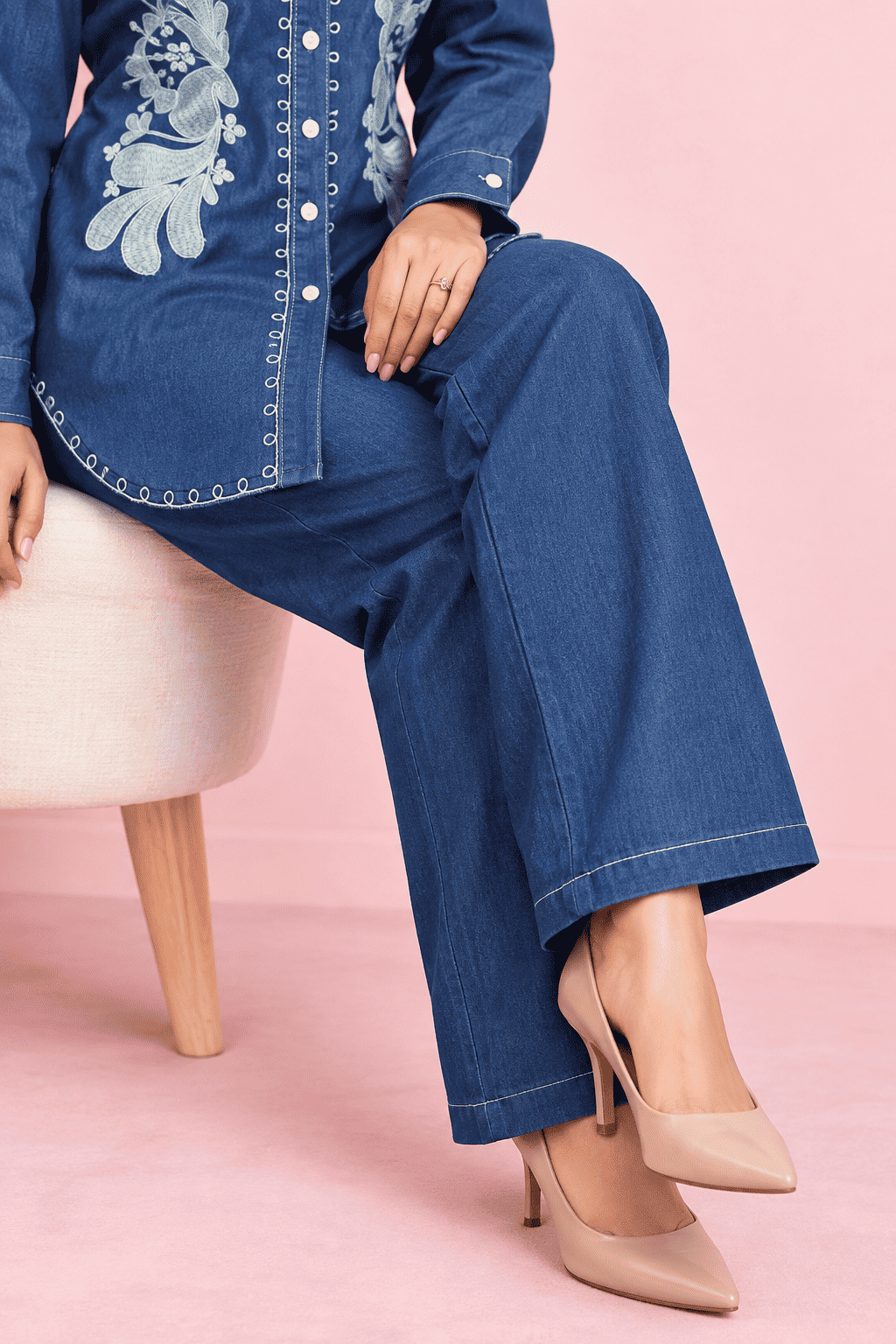Indigo Blue Embroidered Denim Co-ord Set