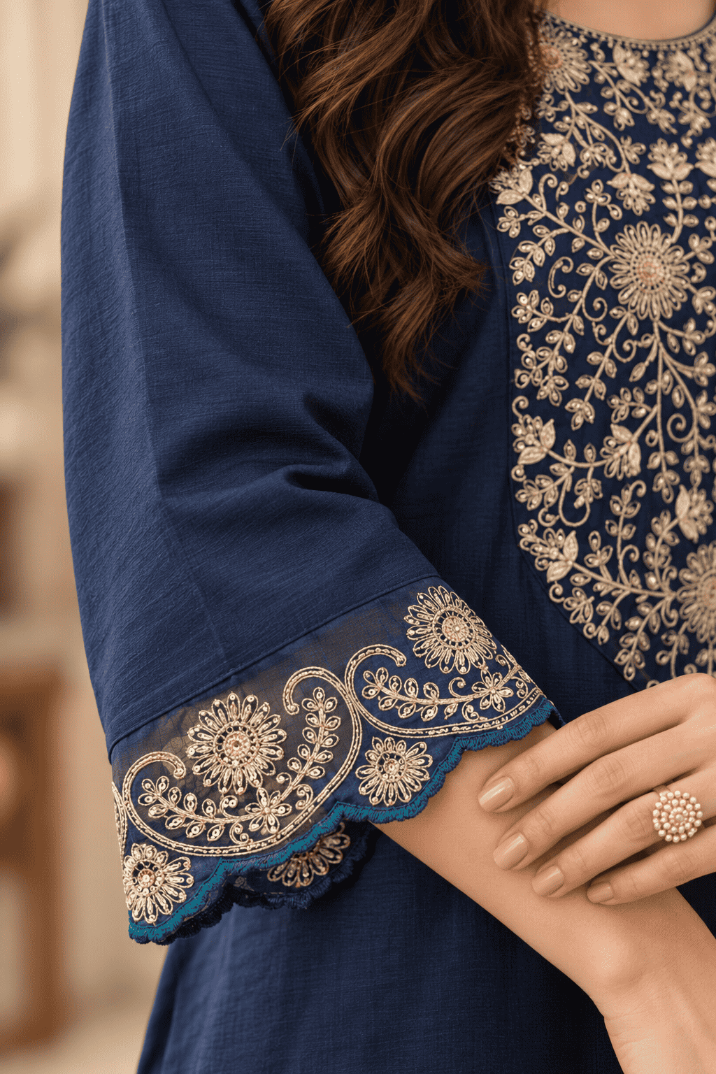 Teal Silk Blend Embroidered Kurta Pant and Dupatta Set