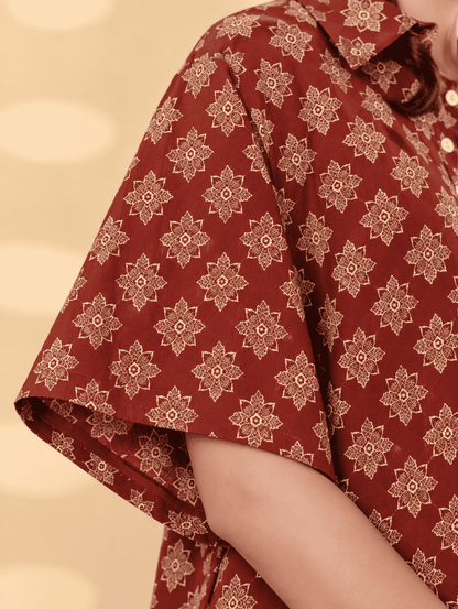 Maroon Printed Cotton Blend Co-ord Set