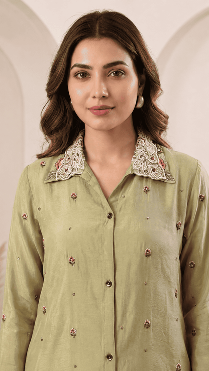 Ivory Floral Embroidered Chinon Kurta Sharara Set