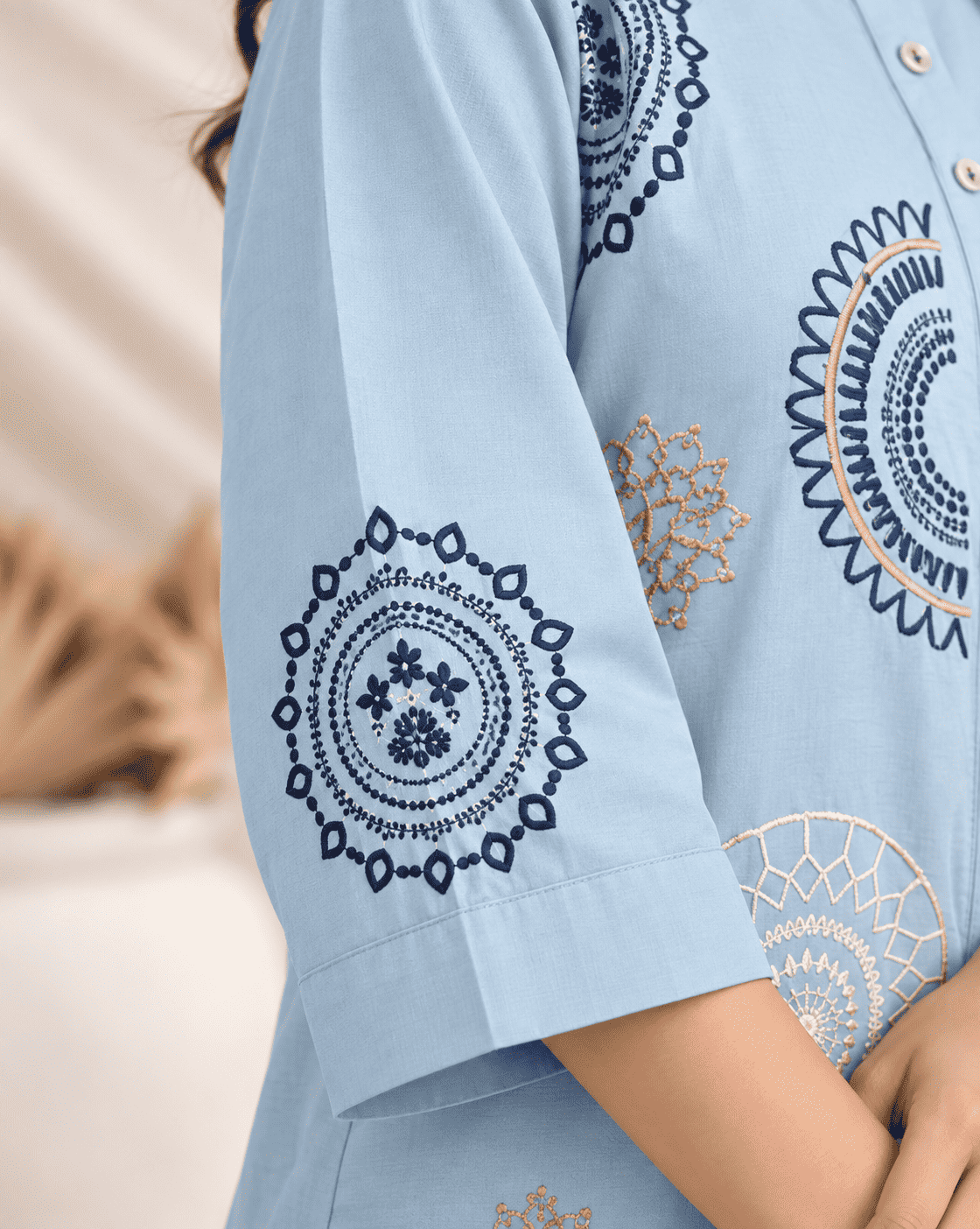Sky Blue Butter Crepe Embroidered Kurta Pant Set