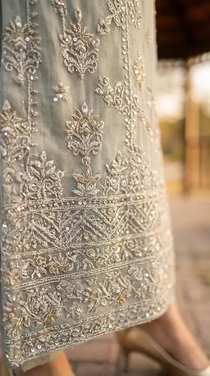 Semi Stitched Soft Chiffon Light Green With Sequin Embroidery Suit Material
