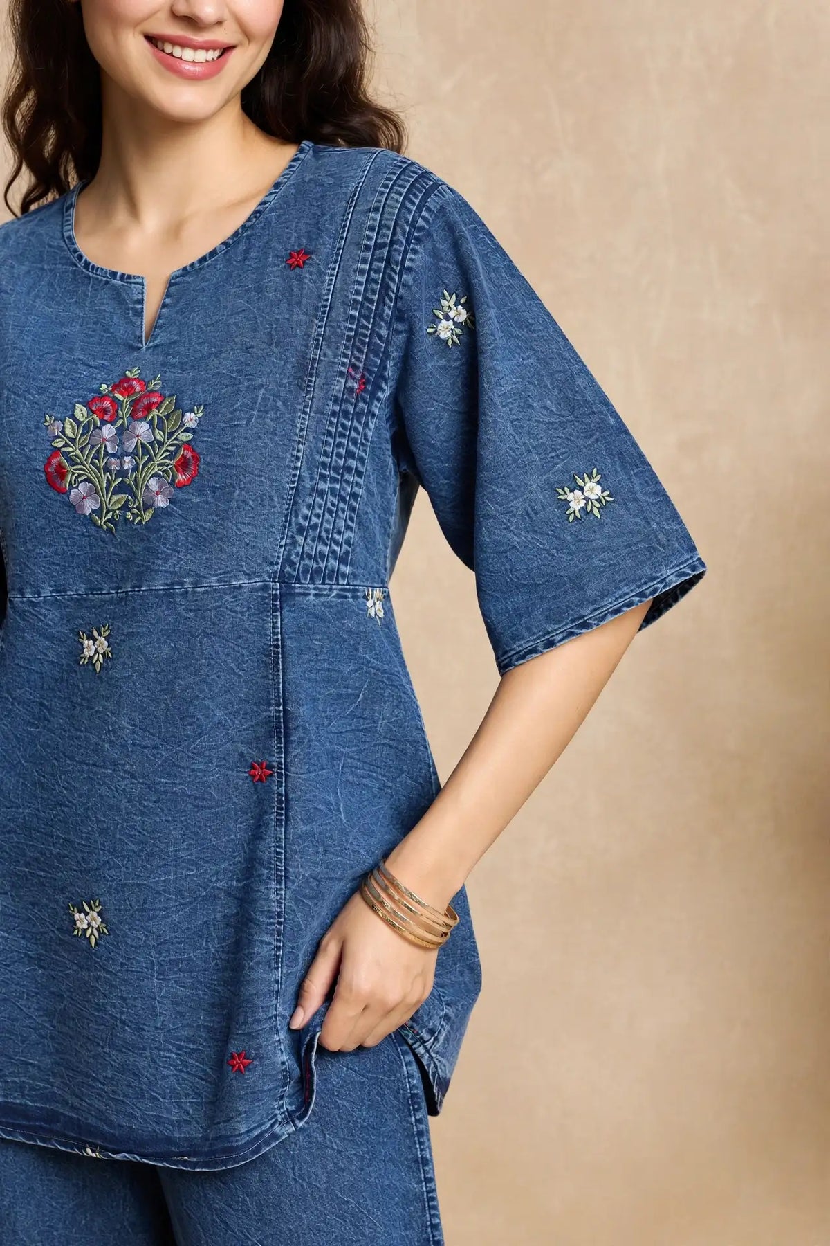 Blue Embroidered Denim Co-ord Set
