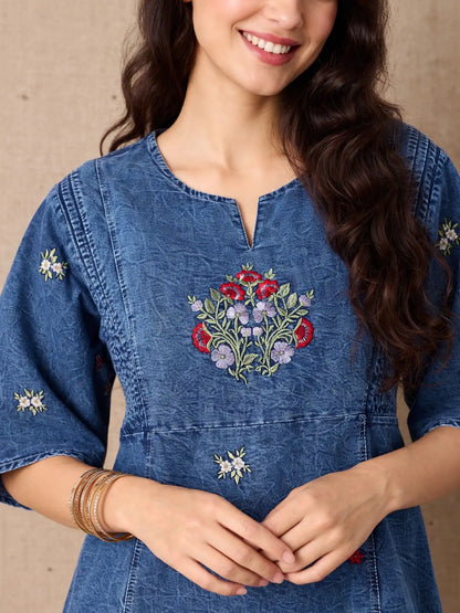 Blue Embroidered Denim Co-ord Set
