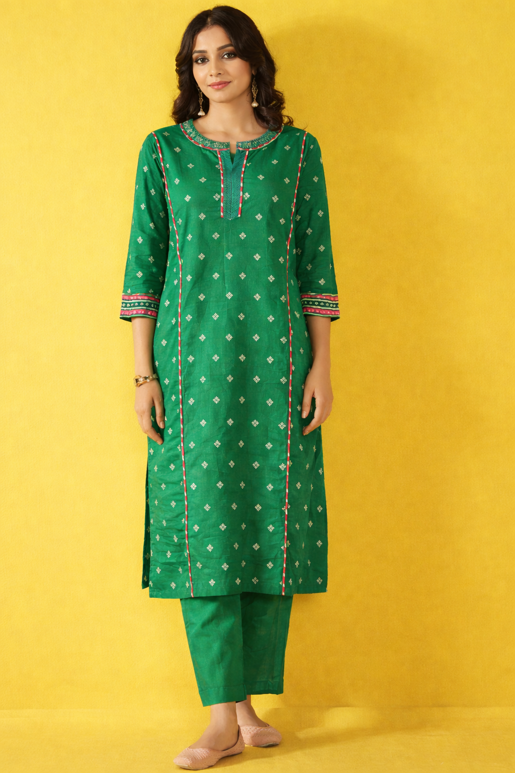 Emerald Green Jacquard booti Silk Kurta Pant Set