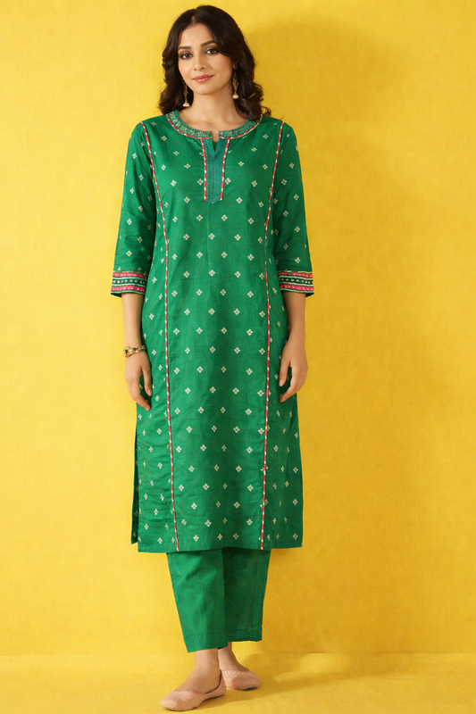 Emerald Green Jacquard booti Silk Kurta Pant Set