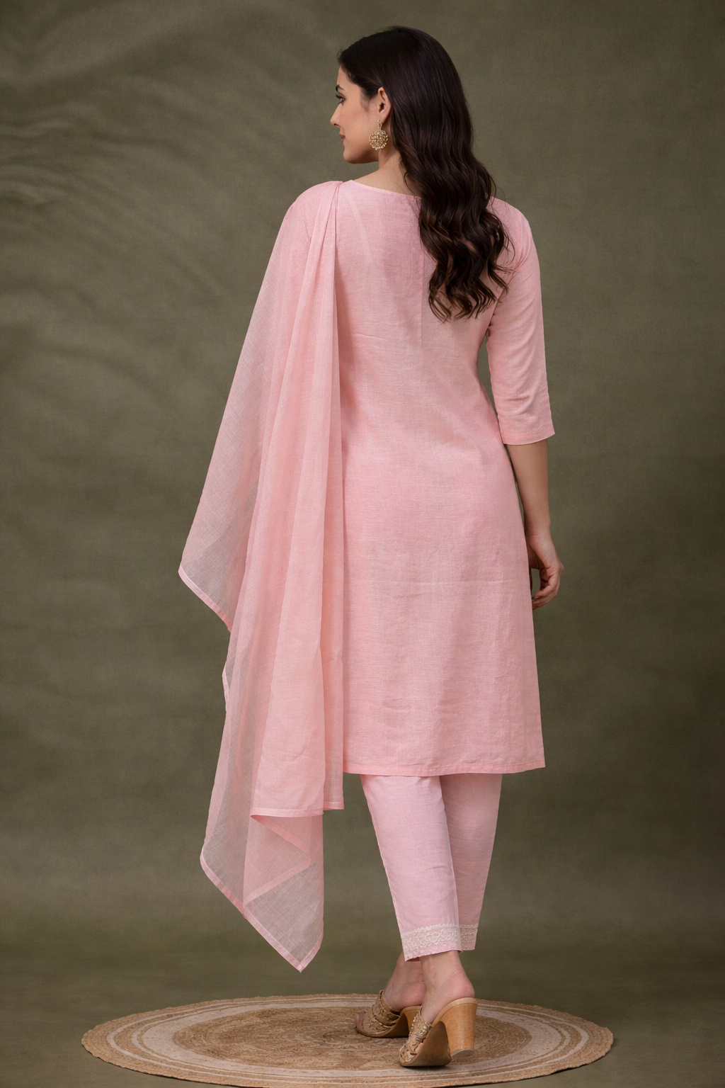 Blush Pink with gota work malmal Cotton Kurta Pant Set with dupatta