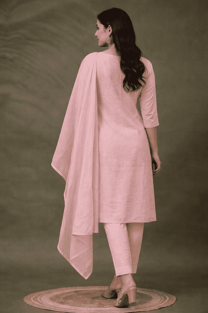 Blush Pink with gota work malmal Cotton Kurta Pant Set with dupatta