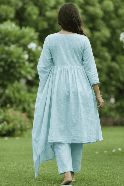 Pastel Blue malmal Embroidered Kurta pant Set with Dupatta