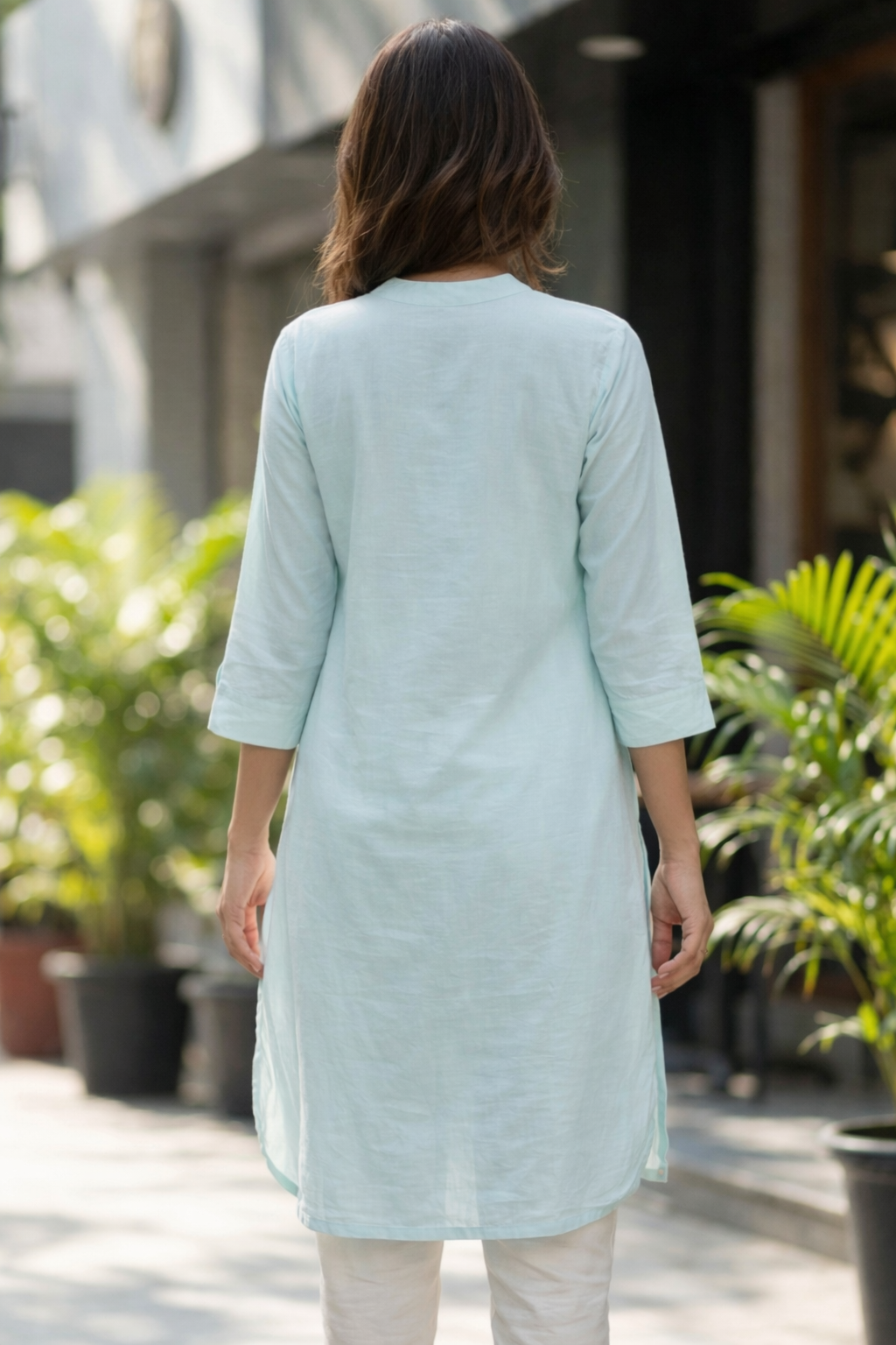 Blue Floral Embroidery Cotton Kurta