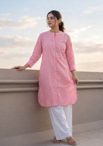 Pink Minimal Embroidery Cotton Silk Kurta