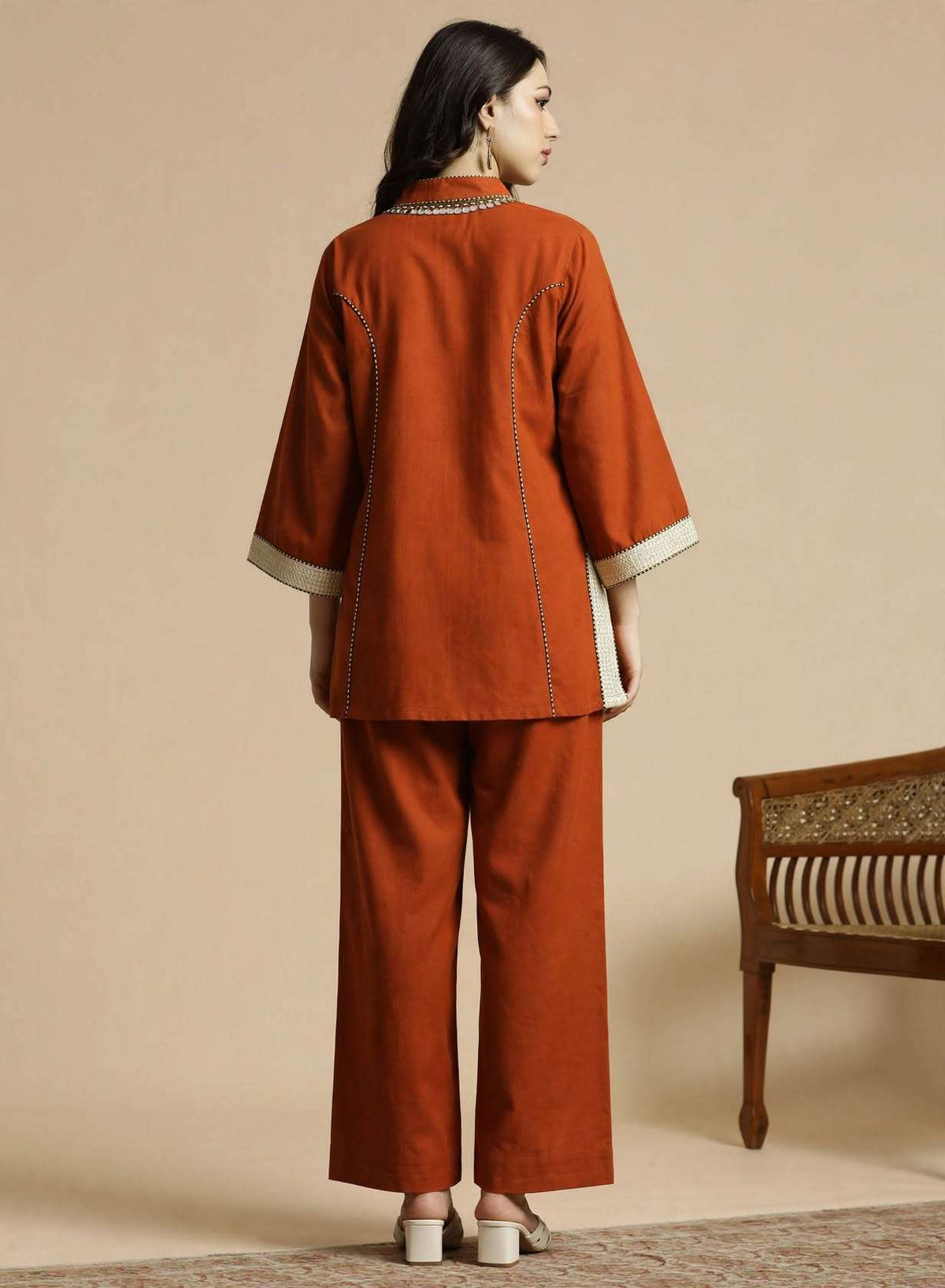 Orange Embroidered Cotton Flex Co-ord Set