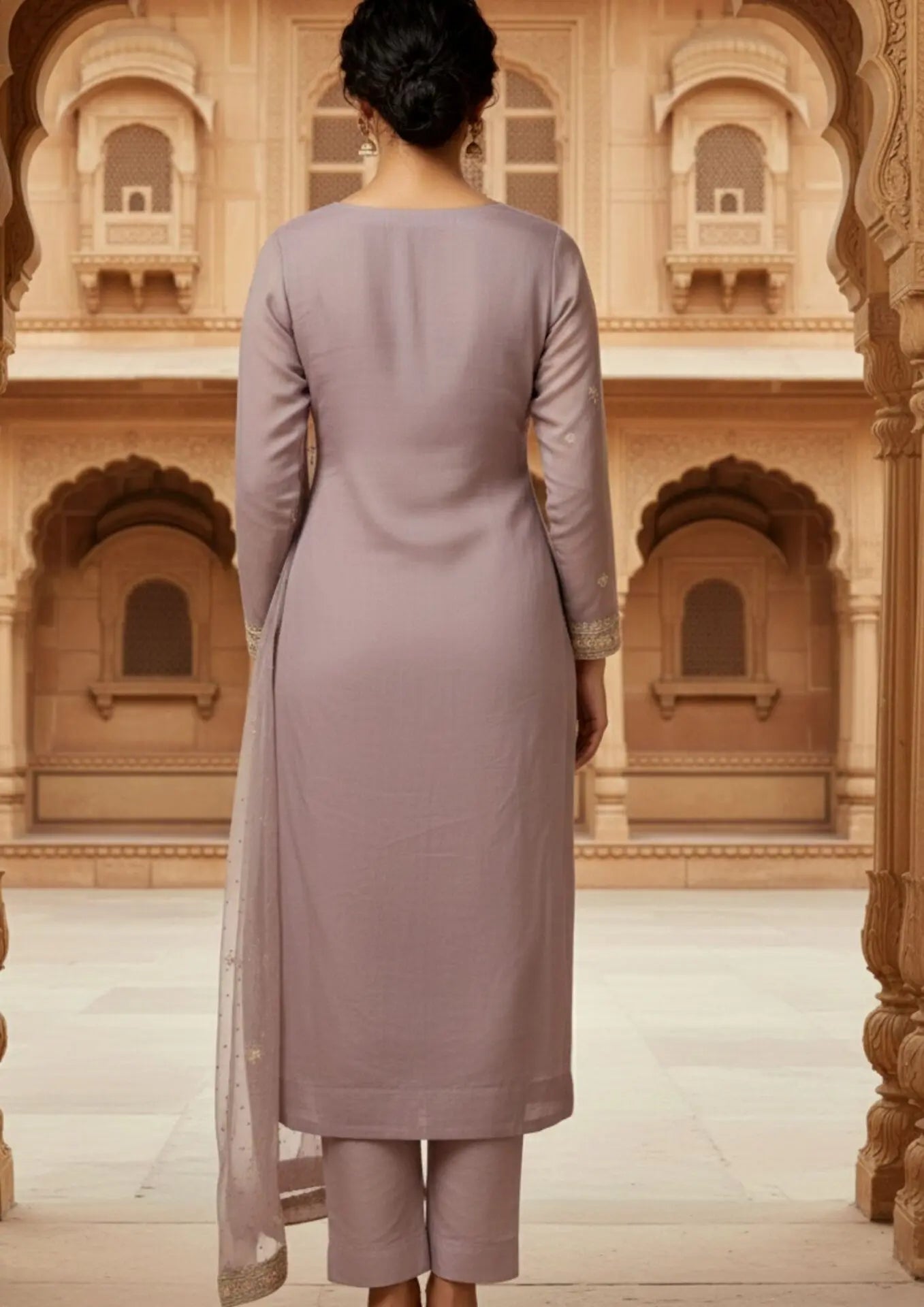 Semi Stitched Sheer Chiffon Lilac With Sequins Suit Material