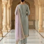 Unstitched Blush Pink Organza Suit With Ivory-Gold Floral Embroidery Suit Material