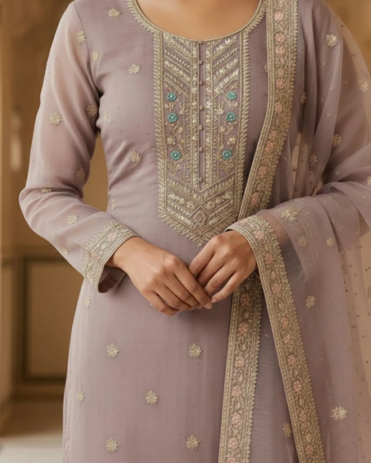 Semi Stitched Soft Blush Pink With Delicate Work Suit Material