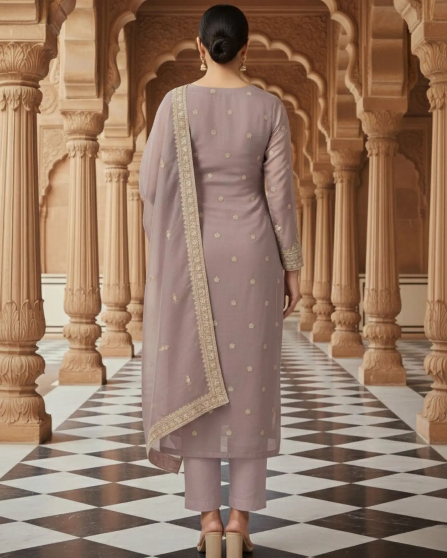 Lilac Semi-Stitched Sheer Organza with Sequins Suit Set With Dupatta