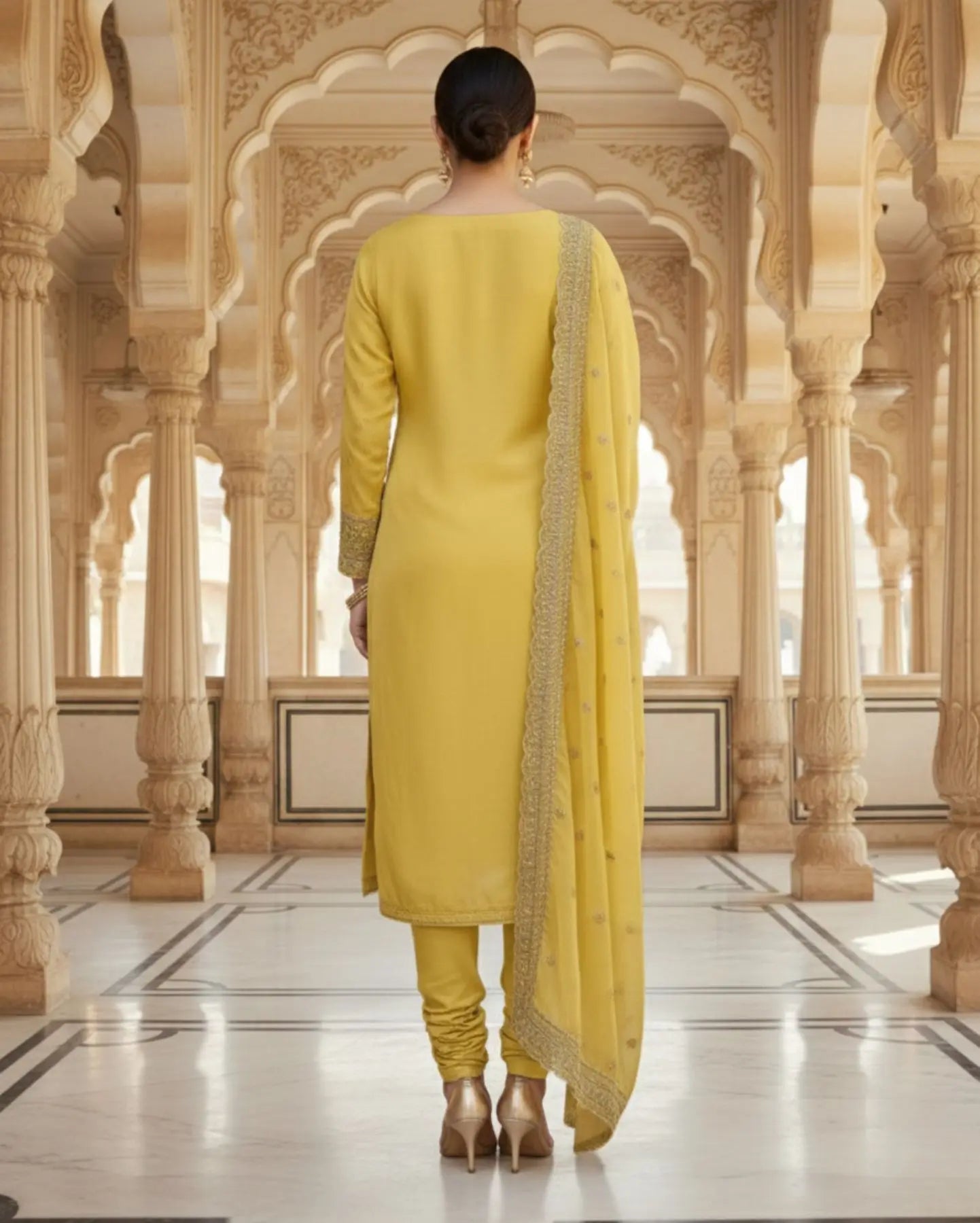 Semi-Stitched Pastel Yellow Organza With Embroidery Suit Material