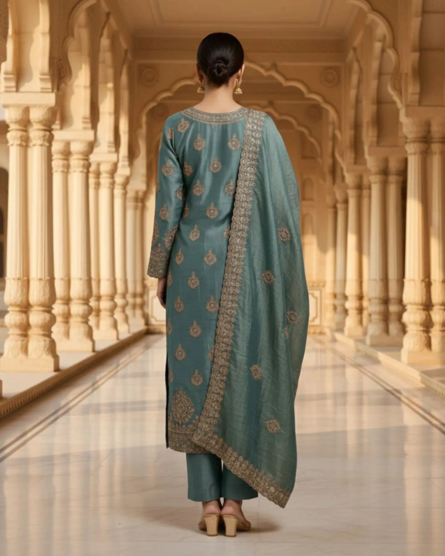 Semi-Stitched Soft Organza-Silk In Pistachio Green With A Gentle Luminous Sheen Suit Material