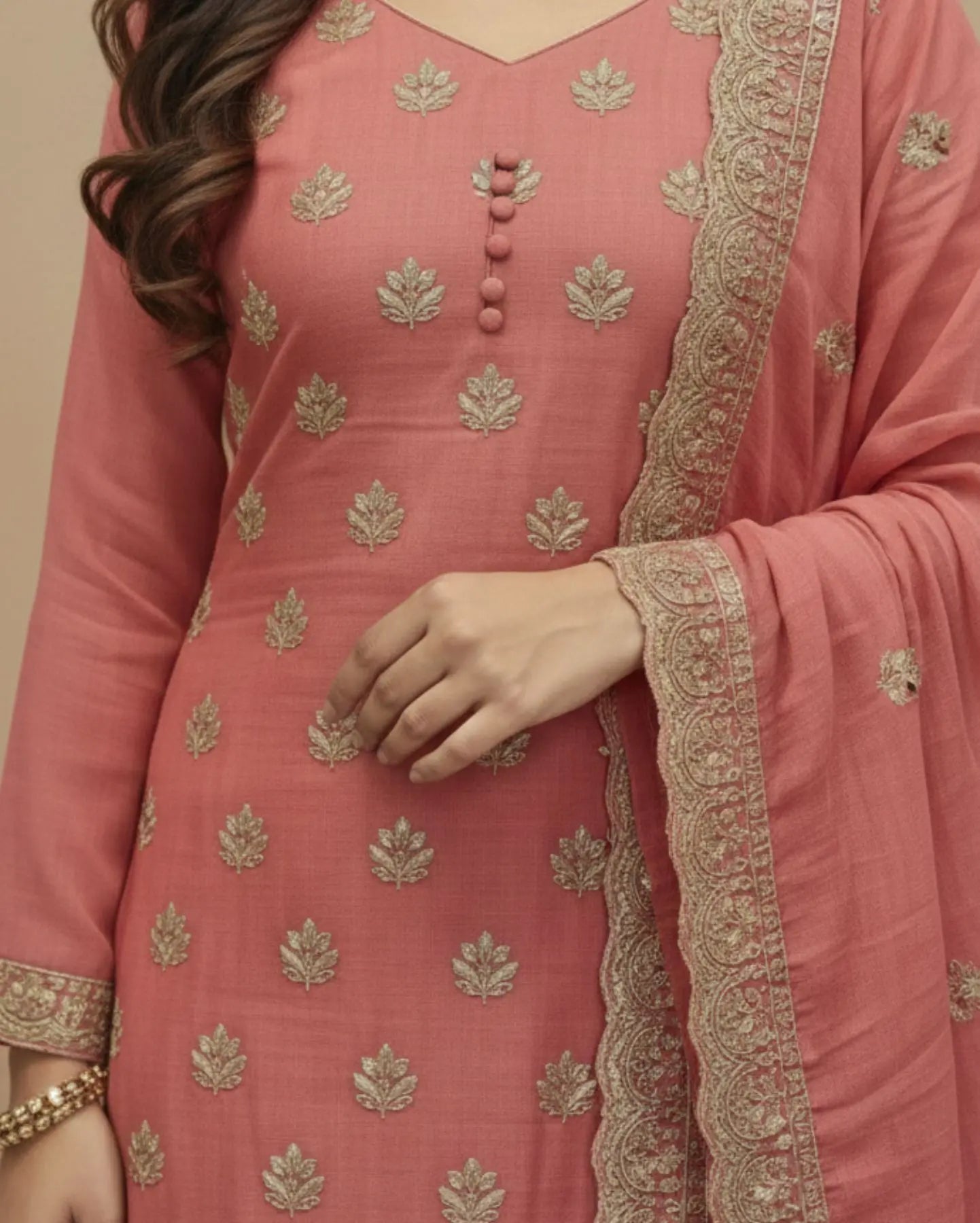 Unstitched Dusty Rose Shimmer Silk-Blend Embroidered Suit Material
