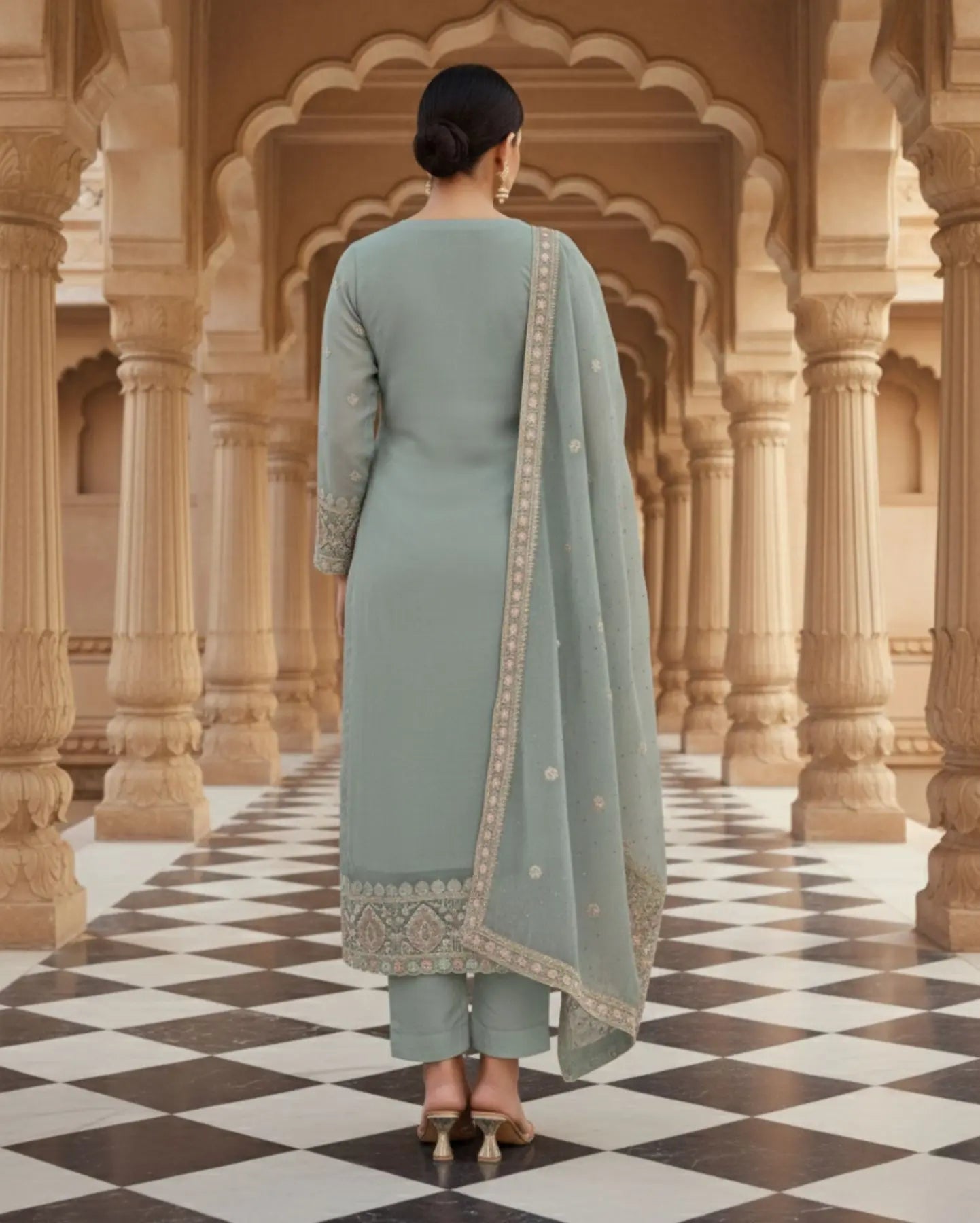 Sky Blue Semi-Stitched Embroidered Organza Suit Set With Dupatta