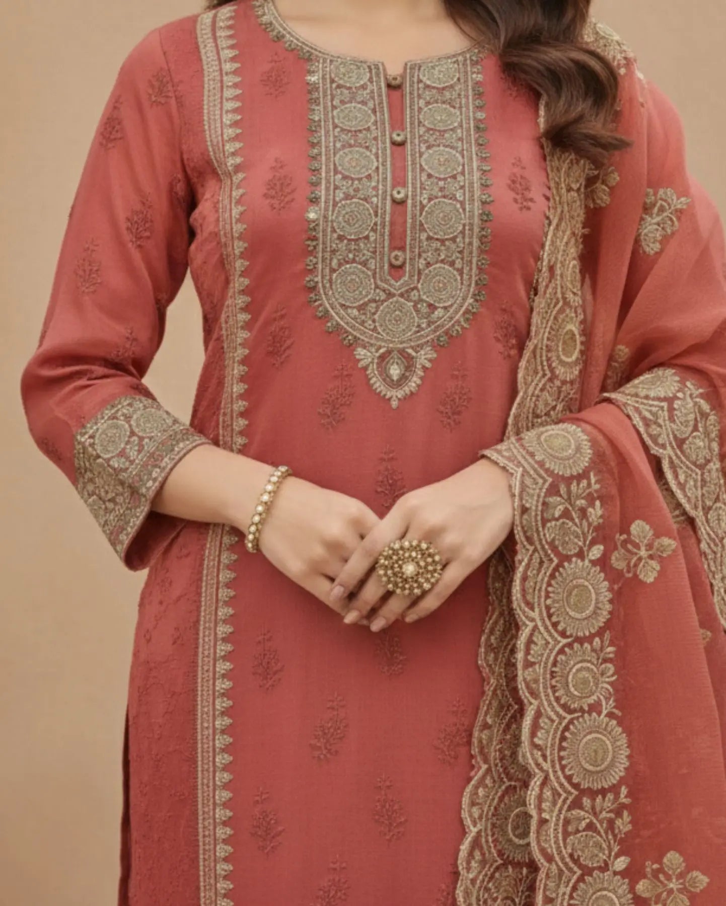 Watermelon Pink Semi-Stitched Tissue Suit Set With Dupatta With Delicate Pastel Sequin Embroidery