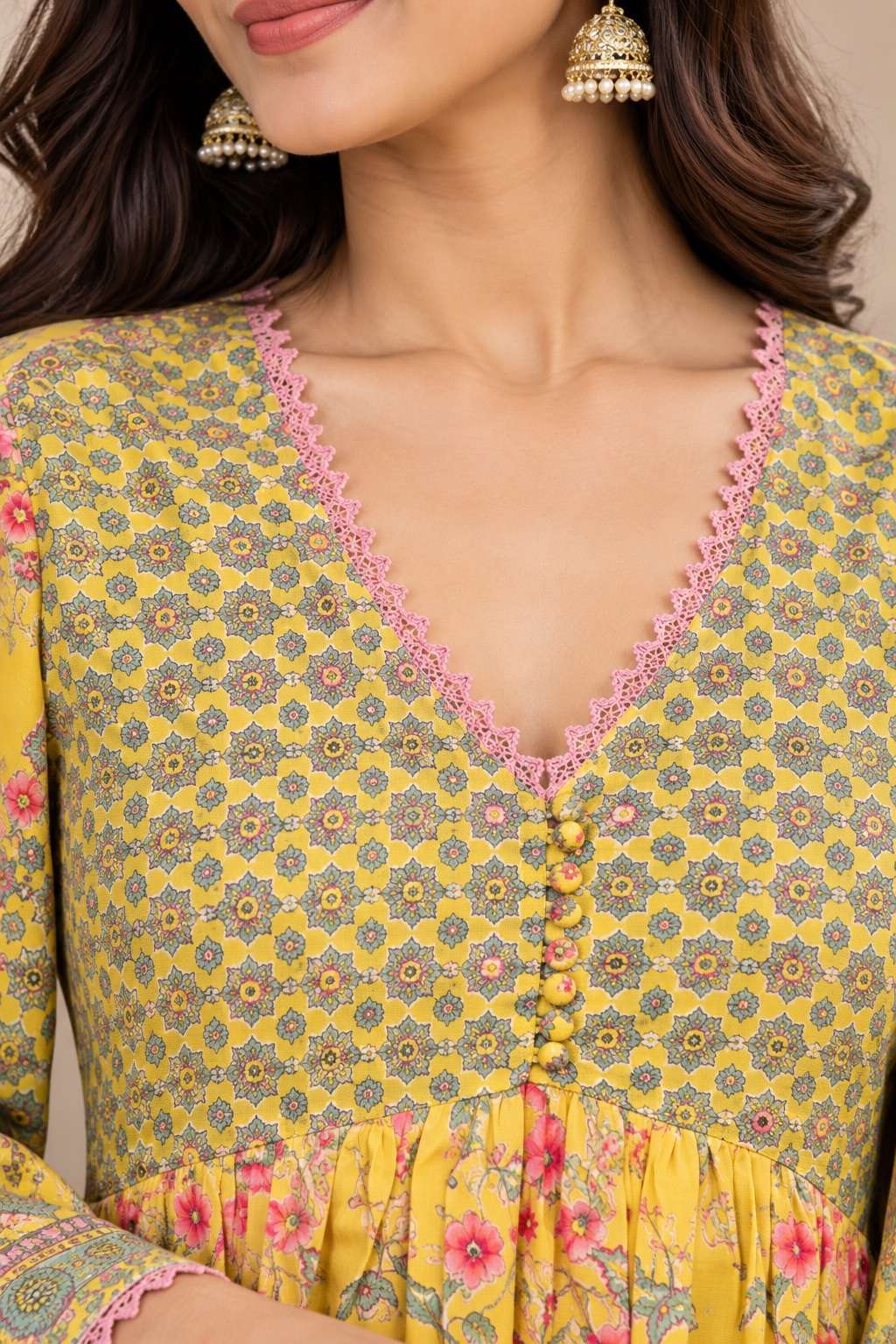 Yellow Floral Printed Mul Cotton Kurta and Palazzo Pant With Dupatta