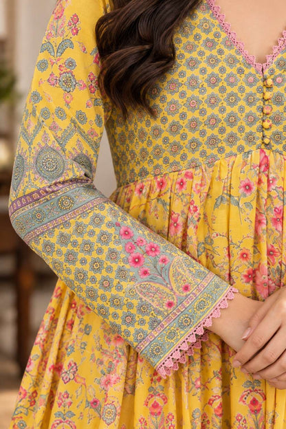 Yellow Floral Printed Mul Cotton Kurta and Palazzo Pant With Dupatta